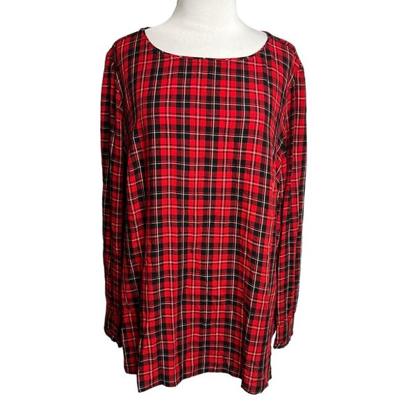 NWT Loft tartan plaid red black popover blouse Sz 16 - Picture 1 of 6